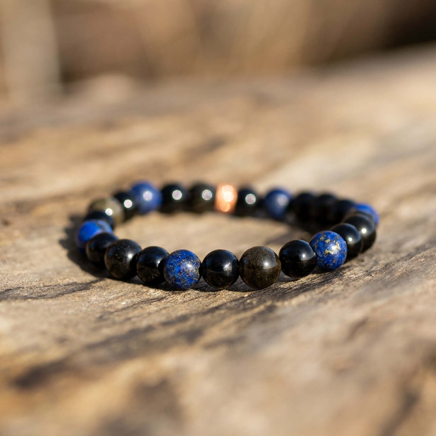 Beschermingsarmband gemaakt van toermalijn, lapis lazuli en goud obsidiaan