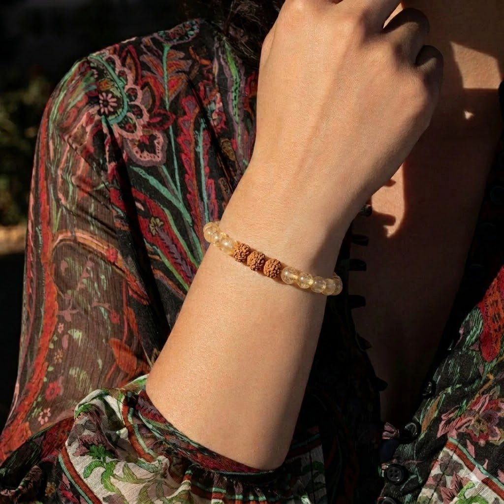 Armband aus Citrin mit Rudraksha - Reichtum